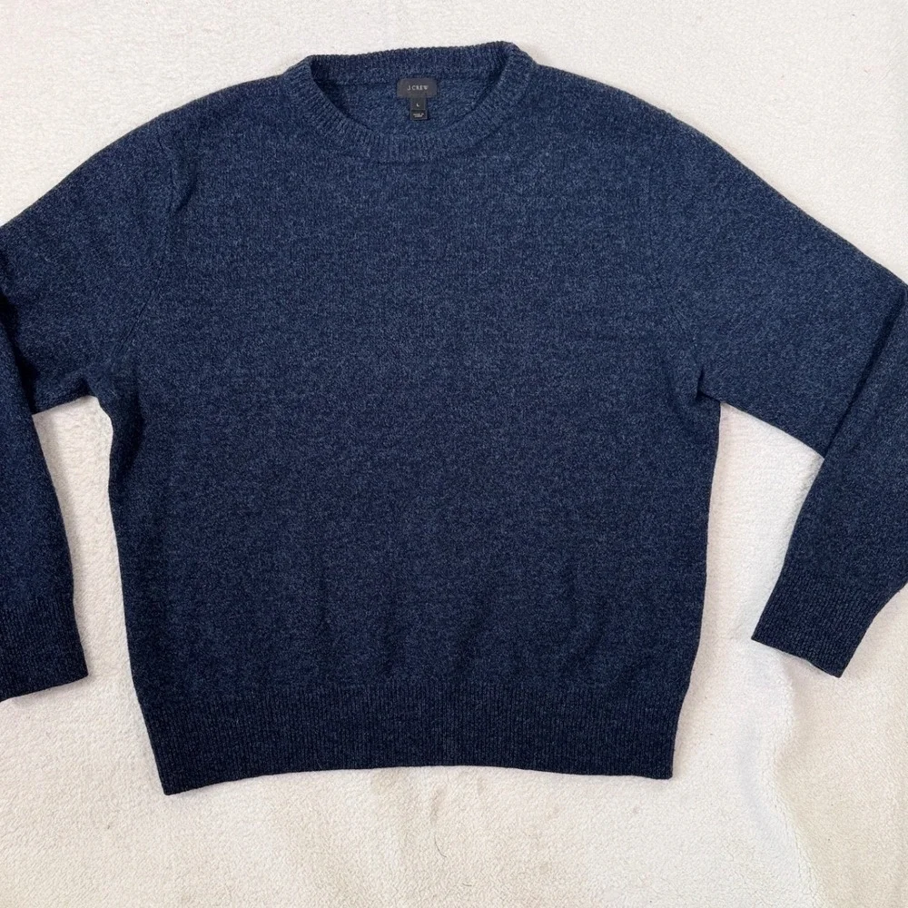 J. Crew Lambswool Winter Crewneck Sweater Heathered Blue Knit Pullover Men Large